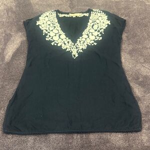 Tory Burch navy blue Top with Cream Embroidery